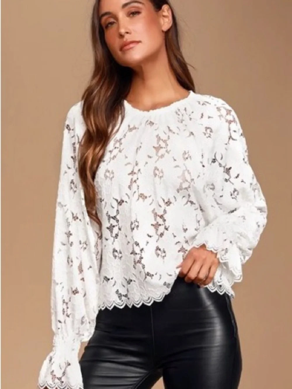 Free People White Floral Lace Long-Sleeve Blouse